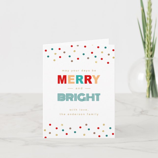Modern Typography Colourful Confetti Dots Christma Holiday Card (Front)