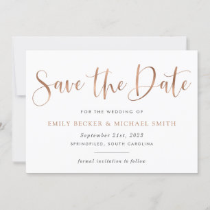 Modern Typography Copper Blush Foil Save the Date Invitation