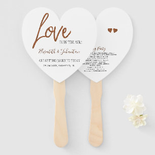 Modern typography copper glitter wedding program hand fan