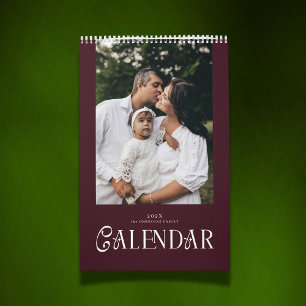 Modern Typography Custom Family Photo Burgundy Calendar