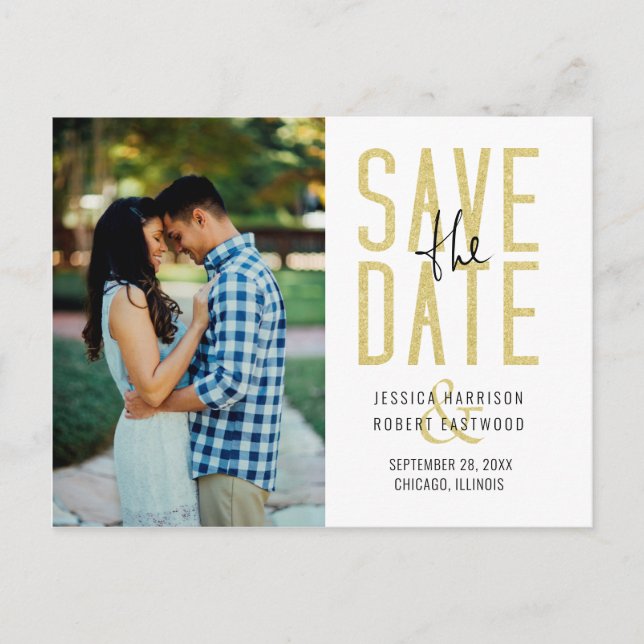 Modern Typography Custom Photo Save The Date Invitation Postcard (Front)