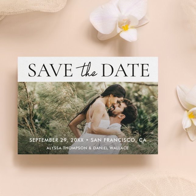 Modern Typography Custom QR CODE Photo Wedding Save The Date (Modern Chic Typography Simple Custom photo wedding save the date.)