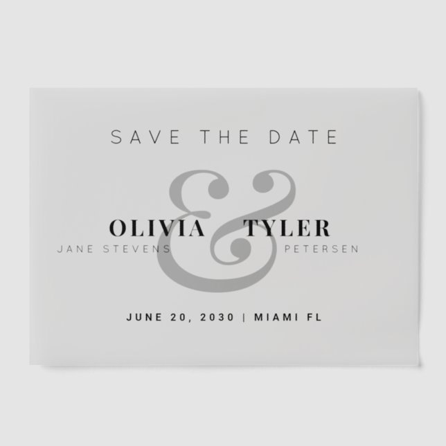Modern typography dark wedding save date overlay vellum invitations (Front)