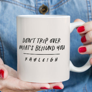 Modern typography don't worry quote black white mug