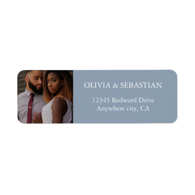 Modern Typography Dusty Blue Photo Return Address (Front)