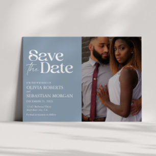 Modern Typography Dusty Blue Photo Wedding Save The Date