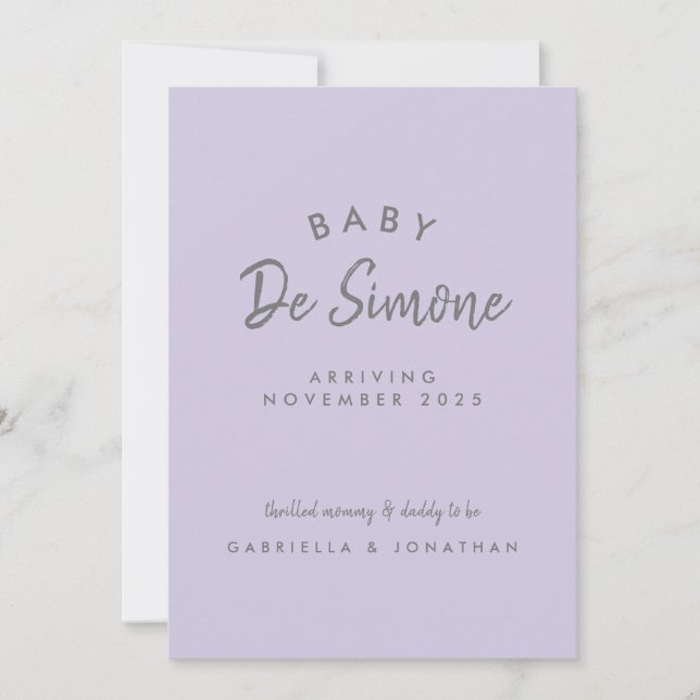 Modern Typography Dusty Purple Pregnancy Announcement (Front)