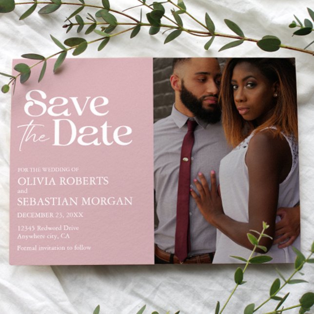 Modern Typography Dusty Rose Photo Wedding Save The Date (Creator Uploaded)