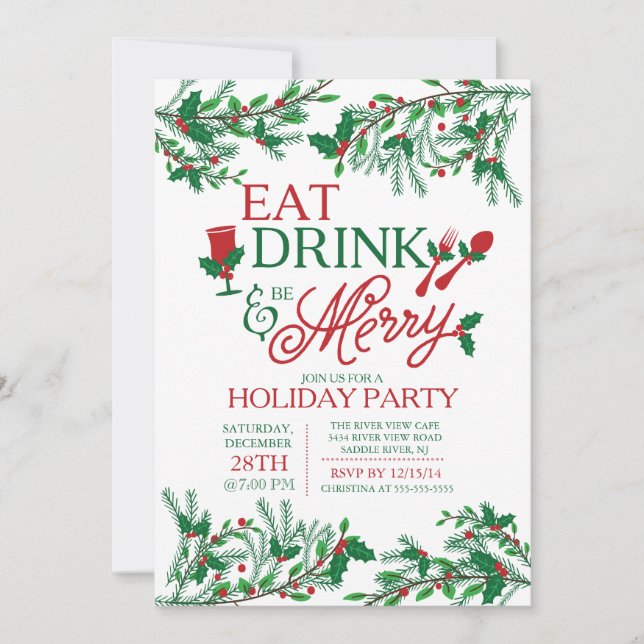 Modern Typography Eat Drink & Be Merry Party Invitation (Front)
