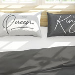 Modern typography elegant king queen pillow case<br><div class="desc">Modern typography elegant trendy simple script Mr and Mrs personalized gift. Idea gift for husband and wife,  newlywed couple. Bold black and white design. Available in different colours,  fully customisable.</div>