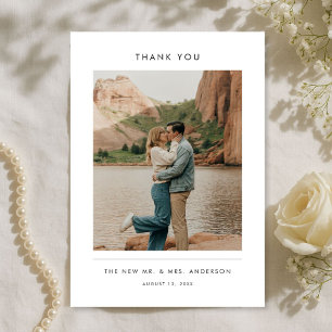 Modern Typography Elegant Rustic Photo Wedding Thank You Card