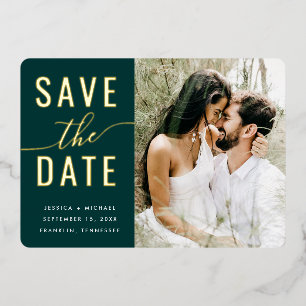 Modern Typography Emerald Green Photo Save Date 