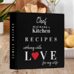 Modern typography family personalized cookbook binder<br><div class="desc">Personalized cooking with love for my wife funny cute quote recipe cookbook binder for a cooking lover husband with modern typography and a red heart over a black background. It could be a unique recipe organizer for your family recipes or a great keepsake gift for a chef.</div>