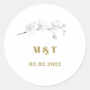 Modern Typography Floral Orchids Monogram Wedding Classic Round Sticker