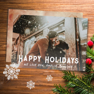 Modern Typography Full Photo Christmas Happy Holiday Card
