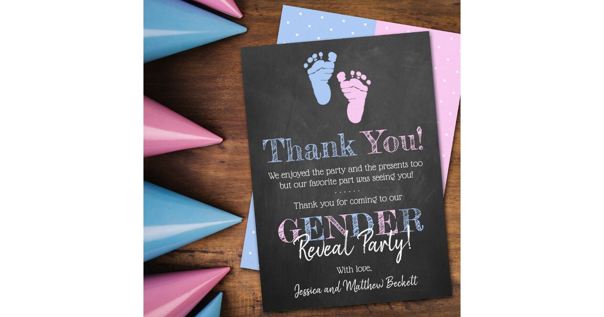 Modern Typography Gender Reveal Party! Baby Shower Thank You Card | Zazzle