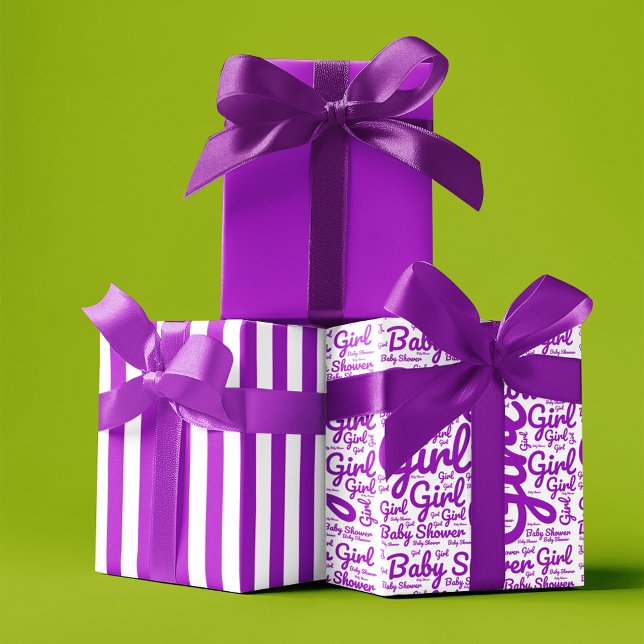 Modern Typography Girl Purple Script Baby Shower  Wrapping Paper Sheet (Creator Uploaded)