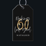 modern typography gold 60th birthday thank you gift tags<br><div class="desc">Celebrate your special birthday in style with this monochrome and gold effect Making 60 look good birthday thank you tag. Change the background colour to customize. Part of a collection.</div>