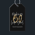 modern typography gold 60th birthday thank you gift tags<br><div class="desc">Celebrate your special birthday in style with this monochrome and gold effect Making 60 look good birthday thank you tag. Change the background colour to customize. Part of a collection.</div>