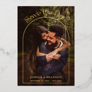 Modern Typography Gold Arch Photo Save the Date