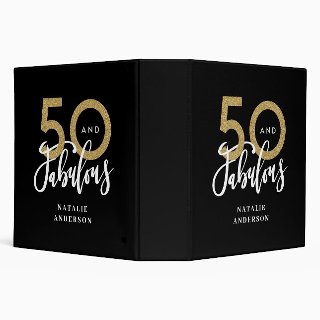 modern typography gold black 50th birthday 3 ring  binder (Background)