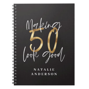 modern typography gold black 50th birthday notebook