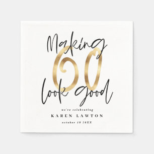 Modern typography gold black 60th birthday party napkin