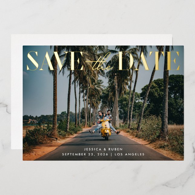 Modern Typography Gold Foil Wedding Save the Date (Front/Back)