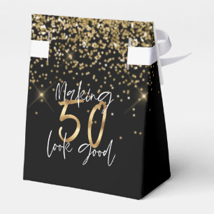 Modern typography gold glitter chic 50th birthday favor box