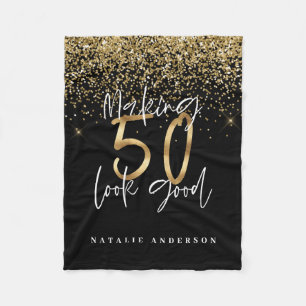 Modern typography gold glitter chic 50th birthday  fleece blanket