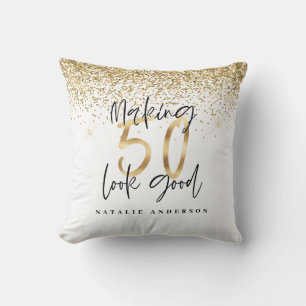 Modern typography gold glitter chic 50th birthday  throw pillow