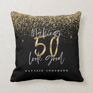 Modern typography gold glitter chic 50th birthday  throw pillow