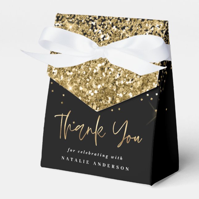 Modern typography gold glitter chic birthday favor box (Front Side)