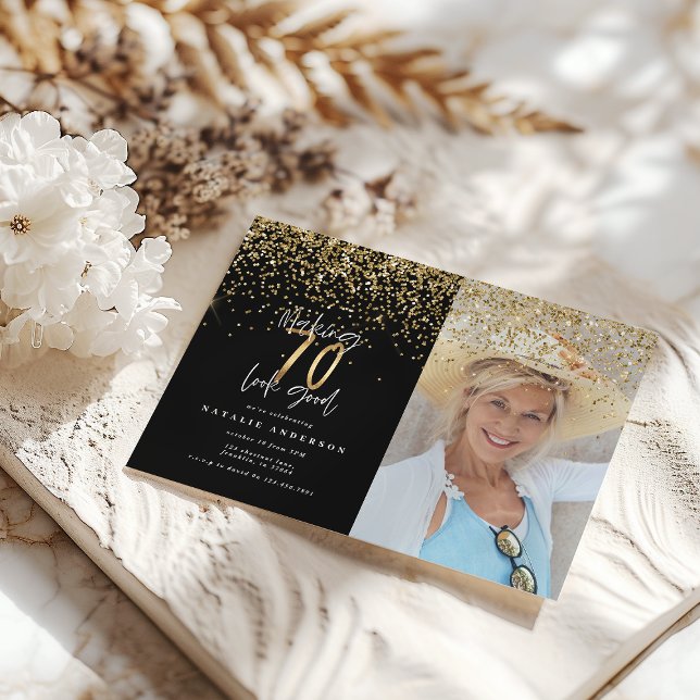 Modern typography gold photo birthday invitation (Creator Uploaded)