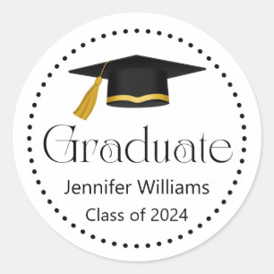  modern typography graduate cap class of 2024  classic round sticker