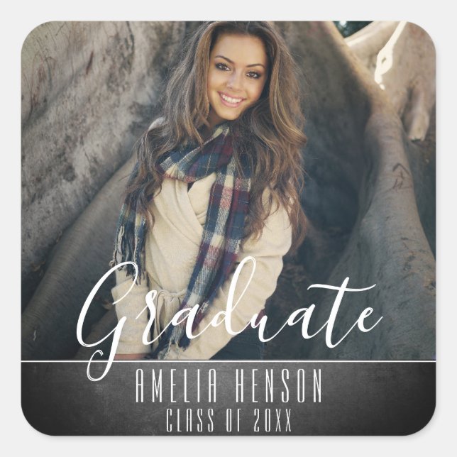 Modern Typography Graduate Graduation Photo Square Sticker (Front)