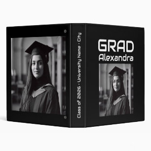 Modern Typography Graduate Photo Album Black White Binder