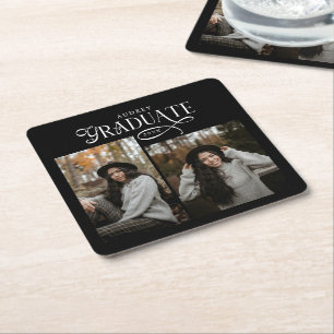 Modern Typography Graduate Photo Graduation Square Paper Coaster
