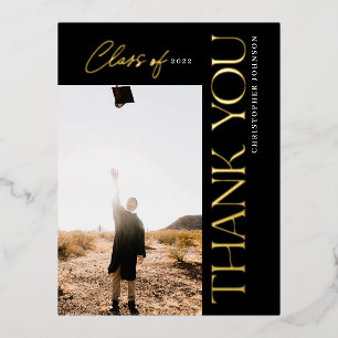 Modern Typography Graduation Thank You Photo Foil Invitation Postcard