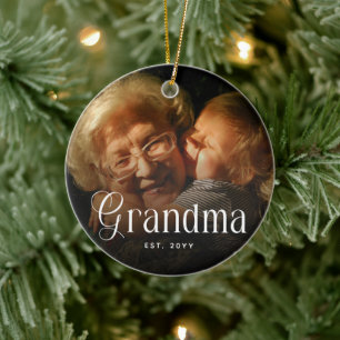 Modern Typography Grandma Custom Photo Gift Ceramic Ornament