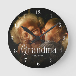 Modern Typography Grandma Custom Photo Gift Round Clock