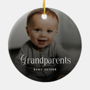 Modern Typography Grandparents Baby 2 Photo Gift Ceramic Ornament
