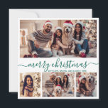 Modern Typography Green 5 Photo Collage Christmas Holiday Card<br><div class="desc">Modern Minimalist Elegant Calligraphy Green 5 Photo Collage Merry Christmas Calligraphy Script Holiday Card. This festive, mimimalist, whimsical holiday card template features pretty four (4) photo collage on front, 1 photo on back side and says „Merry Christmas” greeting text, which is written in a beautiful hand lettering swirly swash-tail font...</div>
