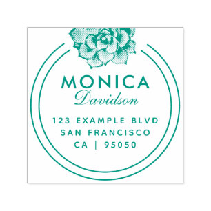 Modern Typography   Green Succulent Return Address Self-inking Stamp