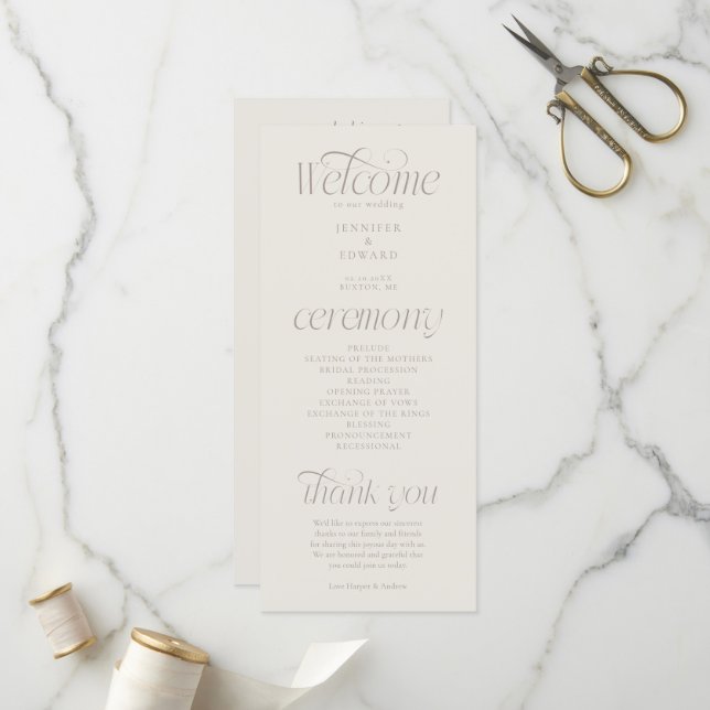 Modern Typography Greige Wedding Program (Front/Back In Situ)