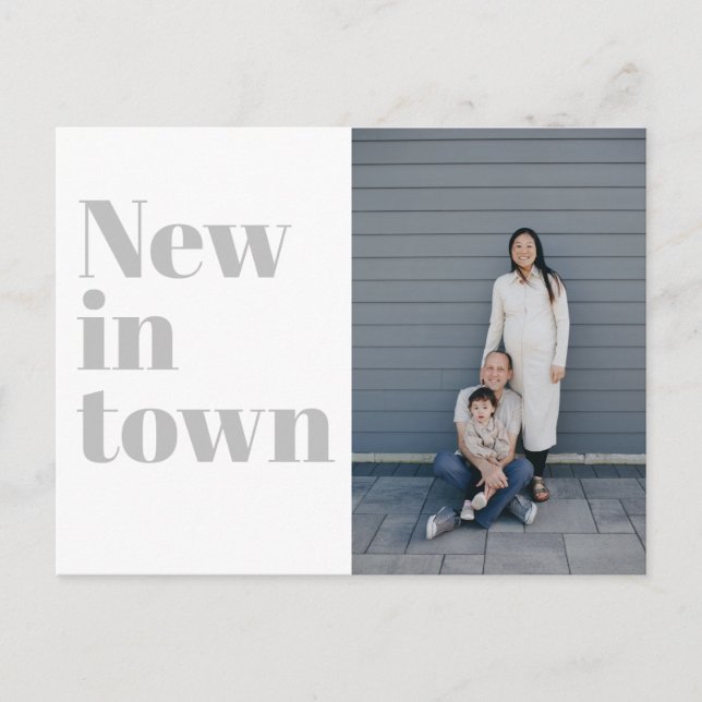 Modern Typography Grey Photo New Home Moving Announcement Postcard (Front)