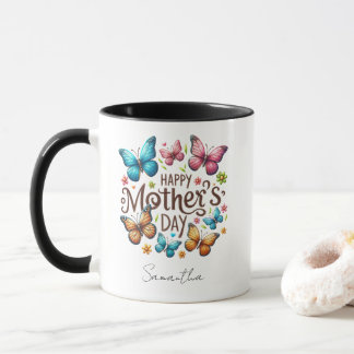 Modern Typography Happy Mothers Day Custom Name Mug