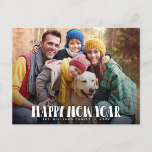 Modern Typography Happy New Year Photo Postcard