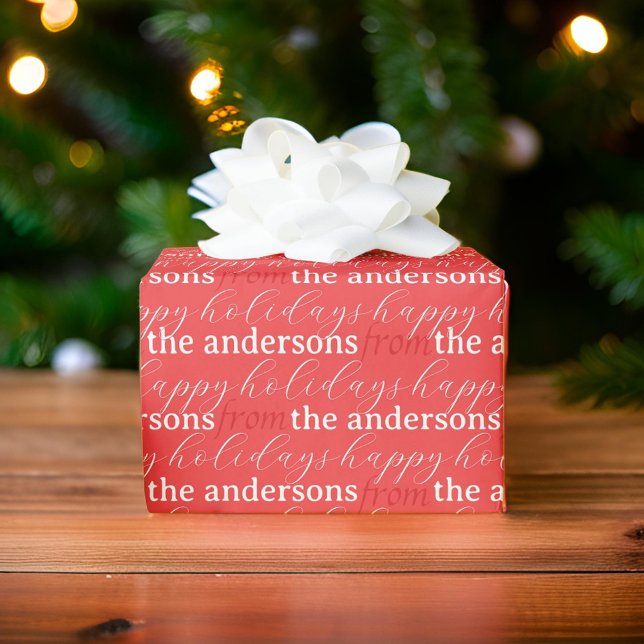 Modern Typography Holiday Pattern Custom Family Wrapping Paper (Creator Uploaded)