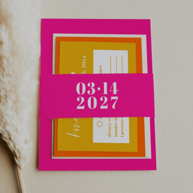 Modern Typography Hot Pink Wedding Invitation Belly Band (Creator Uploaded)